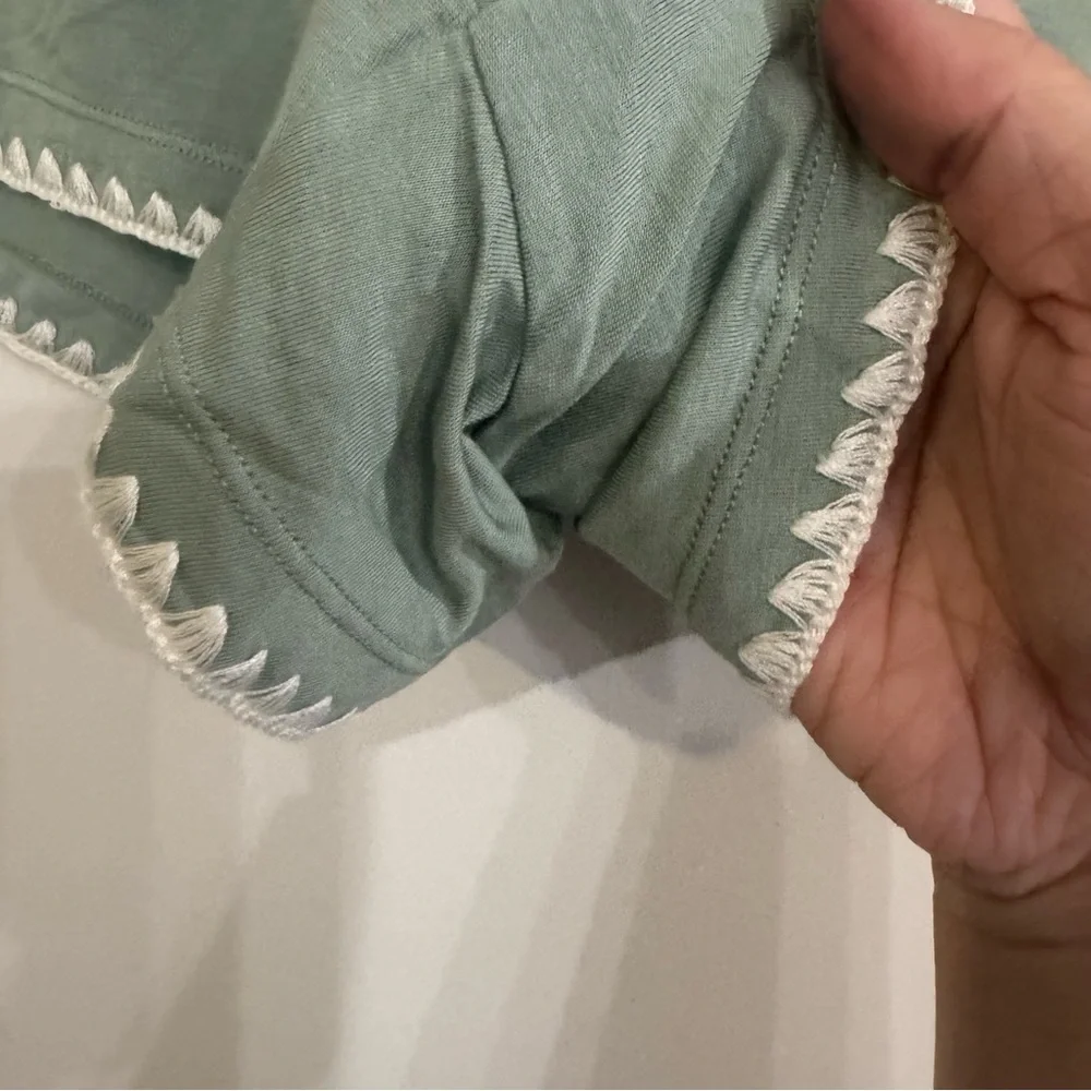 Eberjey Frida Tencel Modal Whipstitch Shortie PJ Pajamas in Eucalyptus Ivory - Picture 6 of 9